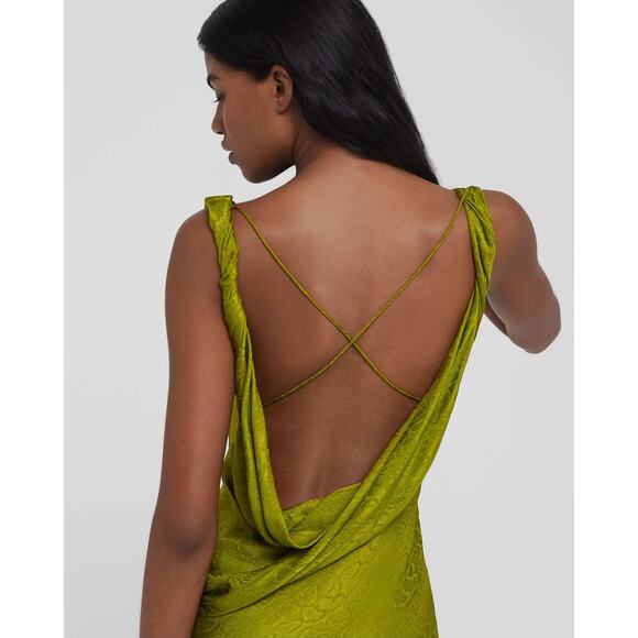 Rat & Boa Silk Snake Print Cowl Neck Sleeveless Maxi Dress Lime Green Size Large - Picture 4 of 9